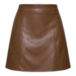 High-waisted Solid-color Spliced Leather Skirt With Zipper - Image 9