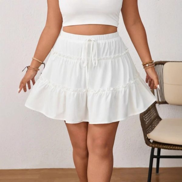 Summer Sweet Cake Skirt, Adjustable Tie-Front Faux Two-Piece Mini Skirt With Built-in Shorts